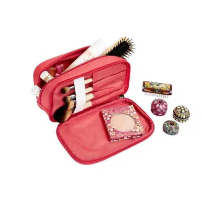 Vegan Make Up Bag with Brush Holder in Pink