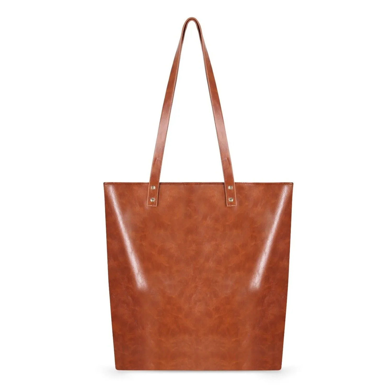 Large Vegan Faux Leather Tote Shoulder Handbag in Brown