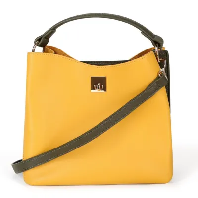 Vegan Faux Leather Fashion Handbag or Shoulder bag in Contemporary Yellow and Green