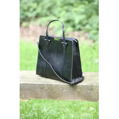 Vegan Faux Leather Smart Woman's Work Tote Handbag in Black