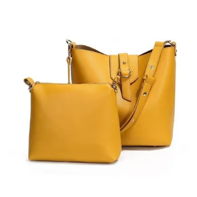 Beautiful Fashion 2 piece Vegan Faux Leather Tote or Shoulder Handbag in Yellow