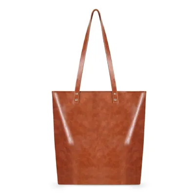 Large Vegan Faux Leather Tote Shoulder Handbag in Brown